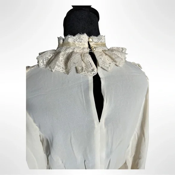 Amazing Vintage 70s Sheer Lace Collar Cuff Midi Dress Ruffle Lot 9/10 - Picture 2 of 4